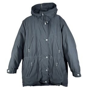 Eddie Bauer Parka Jacket Womens Large Black Goose Down Insulated Hooded